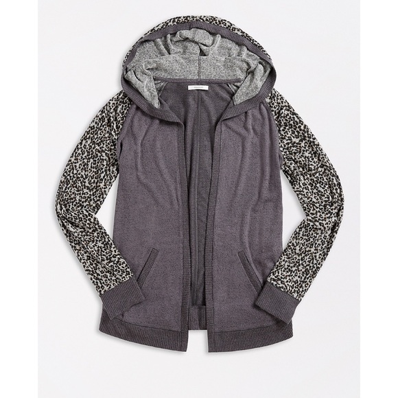 Maurices Sweaters - Maurices Gray Leopard Open Front Hooded Cardigan